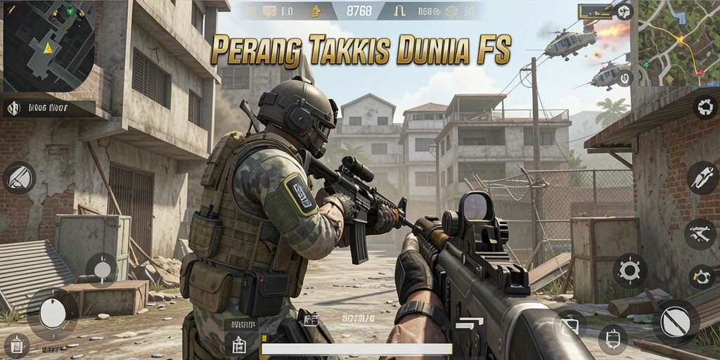 Screenshot menunjukkan aksi pertempuran epik dalam game FPS.