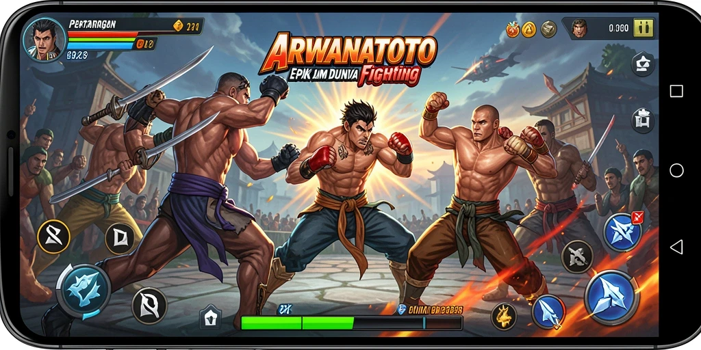 Tampilan gameplay ARWANATOTO menampilkan aksi pertarungan yang seru.