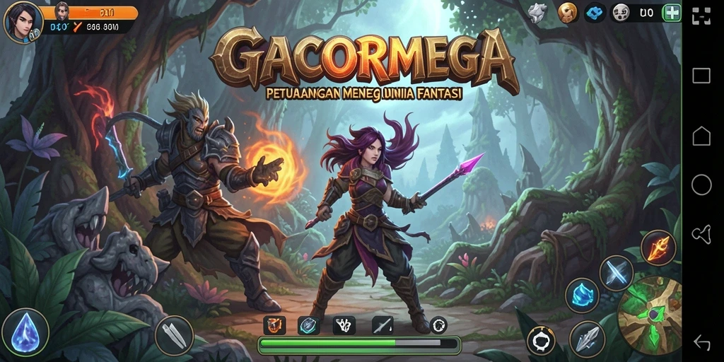 Screenshot menampilkan pemain menjelajahi dunia petualangan GACORMEGA.