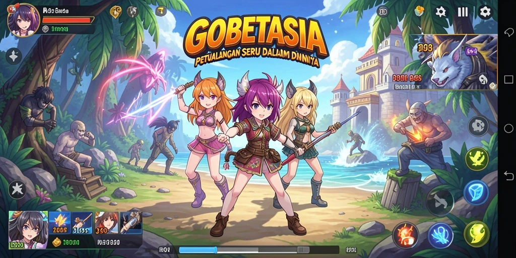 Tampilan gameplay seru dengan karakter Anime beraksi.