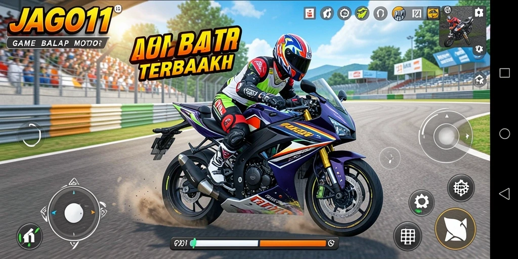 Screenshot JAGO11 menampilkan balapan motor yang intens dan menarik.