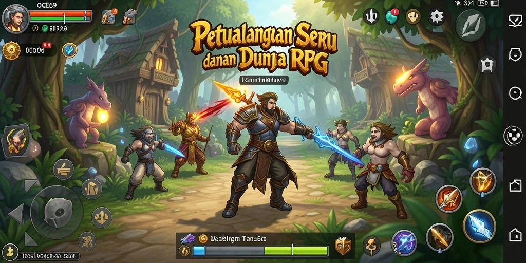 Tampilan gameplay RPG OCE69 dengan pertarungan seru dan karakter menarik.