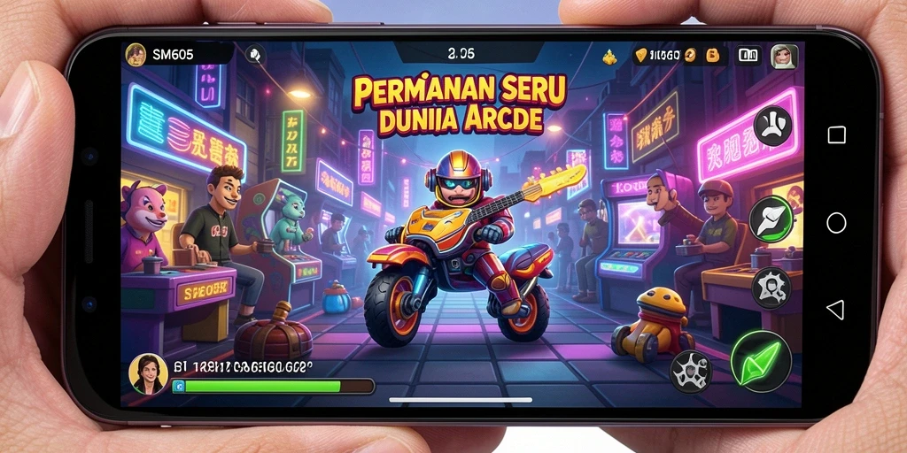 Tangkapan layar permainan SM605 menampilkan aksi seru dalam gameplay Arcade.