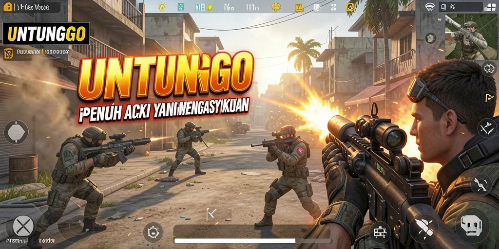 Gameplay seru di UNTUNGGO dengan pertempuran FPS yang intens.